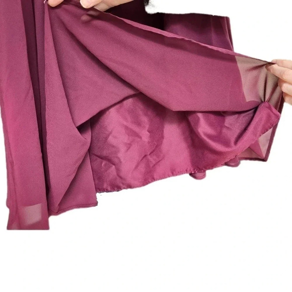 David's Bridal, Size 2, Wine Long Flutter Sleeve Dress - Picture 3 of 13